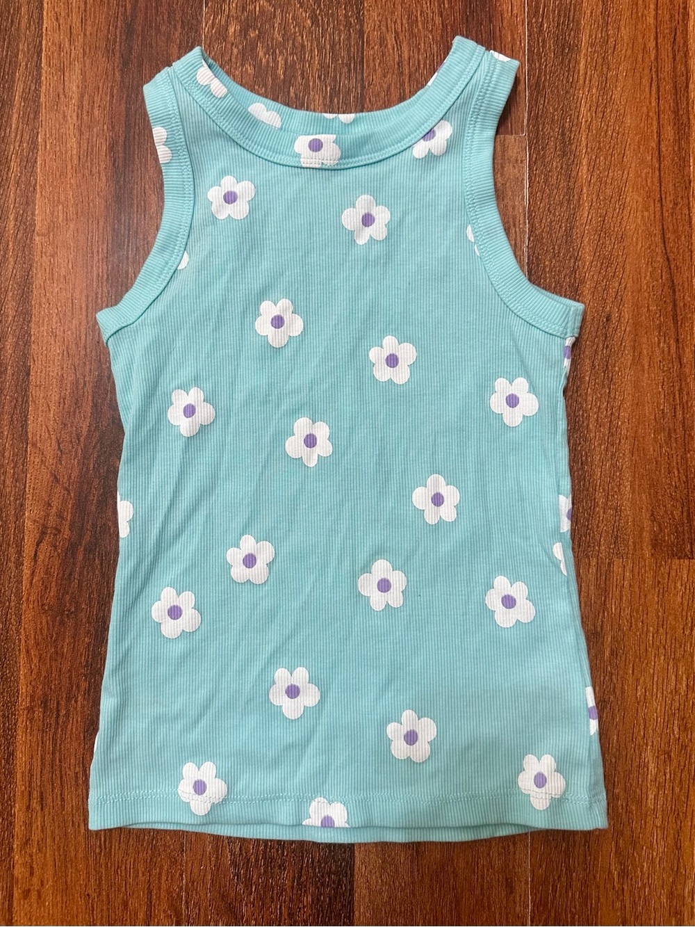 wonder nation Aqua Floral Ribbed Tank Top